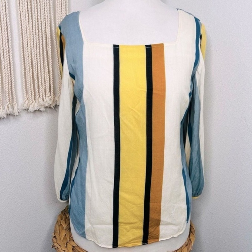 Amanda Uprichard Top REVOLVE blouse Stripe Yellow Gold Blue Square Neck